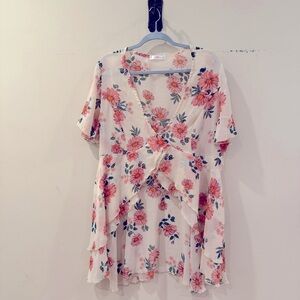 Floral Print High Low Flutter Sleeve Top